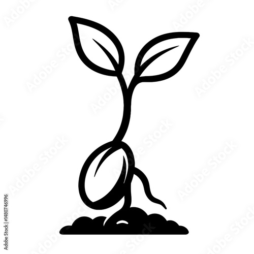 Black and White Illustration of a Plant Seedling - Graphic Element for Nature, Growth, or Design Themes