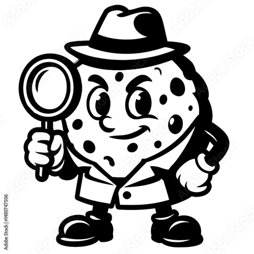 The Sweet Investigator: An Illustration Featuring a Cookie Detective, Representing Mystery, Searching, Puzzles, Or The Idea Of A Food Item Taking On The Role Of A Determined Investigator