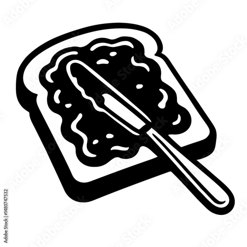 Breakfast Ritual: An Illustration Featuring A Knife Spreading On Bread, Representing Morning Meals, Snacks, Food Preparation, Or The Action Of Applying A Topping To A Slice Of Bread