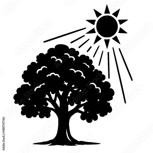 Nature's Lifeline: An Illustration Featuring a Tree And The Sun, Representing Growth, Energy, The Environment, Or The Vital Role Of Sunlight In Sustaining Life And Promoting Growth