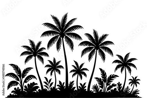 Tropical Night (or Day): An Illustration Featuring Palm Tree Silhouettes and Foliage, Representing Warm Climates, Coastal Vegetation, Paradise, Or The Distinctive Outline Of Palm Trees Found In Tropic