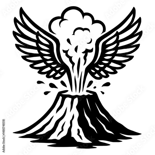 Wings of Fire: An Illustration of an Erupting Volcano With Attached Wings, Symbolizing Powerful Force, Dramatic Release, Natural Energy, Or The Idea of Something Explosive and Primal Taking On A New D