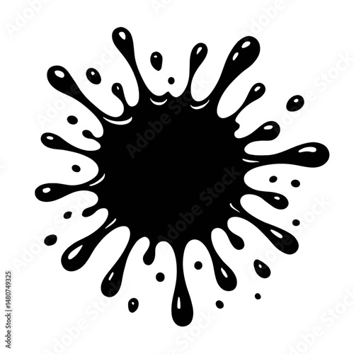 Black and White Illustration of an Ink Splatter - Graphic Element for Abstract, Art, or Design Themes