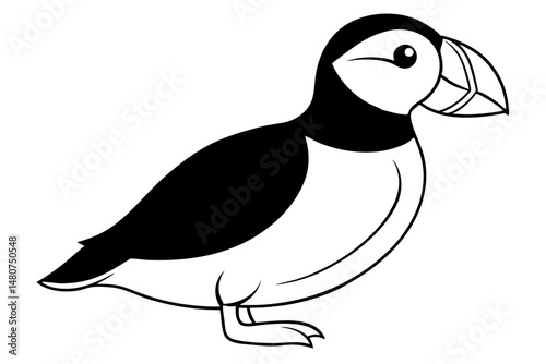 puffin silhouette line art vector illustration with a white background