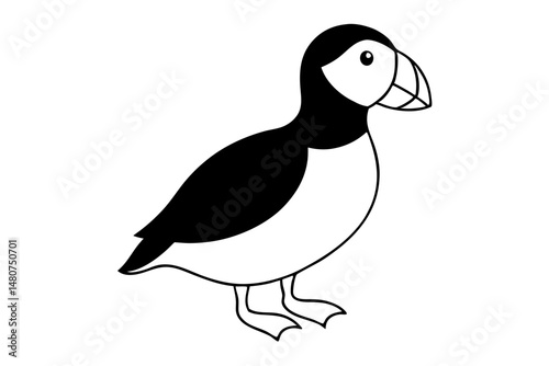puffin silhouette line art vector illustration with a white background