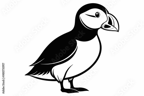 puffin silhouette line art vector illustration with a white background