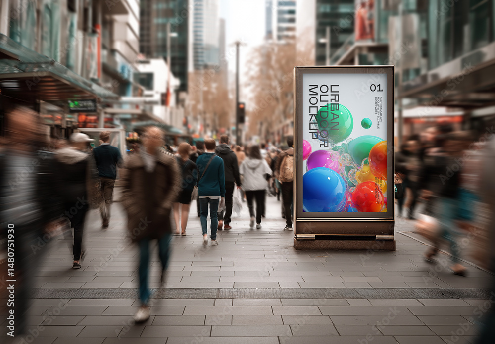 Realistic Lightbox Poster Mockup on Busy Urban Street – Vertical ...