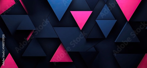 Abstract black background with dark blue and pink triangles