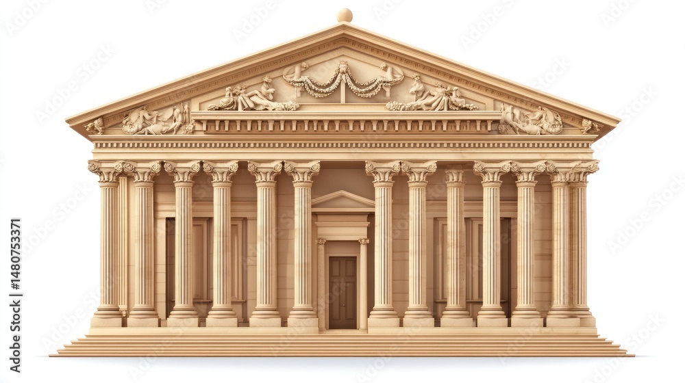 Fototapeta premium Classical building facade with columns and intricate carvings 3 d render