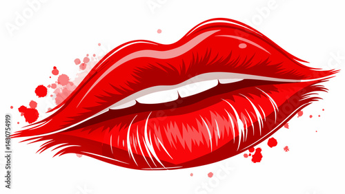 A vibrant smear of bright red lipstick spreads gracefully across a clean white background, showcasing its creamy, luxurious texture. The rich hue reflects bold beauty and confidenc