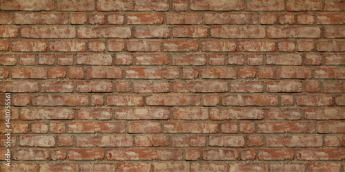 high resolution panorama brick wall made of old red brick