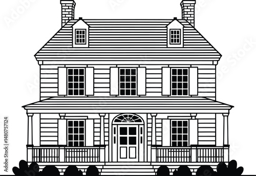 Architectural Blueprint Perspective - Black and White 3D House Vector