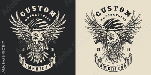 Custom motorcycles design featuring eagle and flag