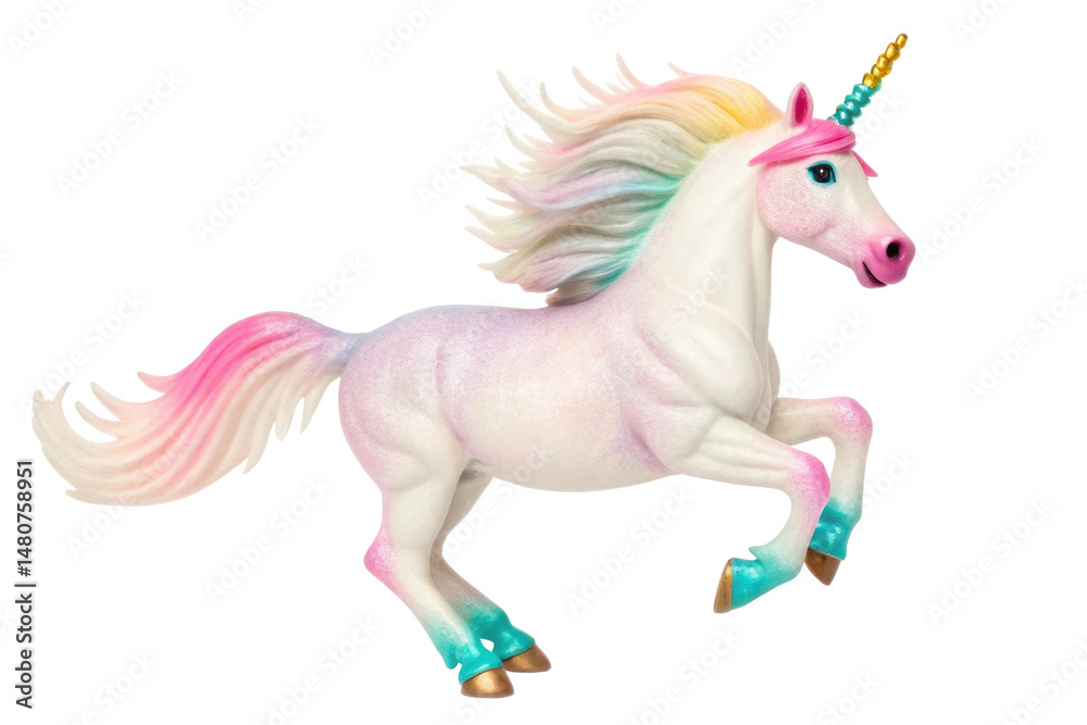 Fototapeta premium PNG Colorful rainbow unicorn with vibrant mane and magical horn