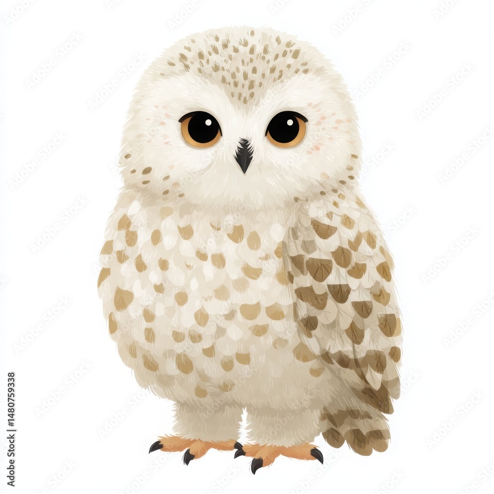 Naklejka premium A captivating illustration of a charming owl with soft feathers and big eyes. This adorable bird will surely capture the hearts of many.