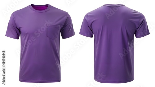 Purple Pocket T Shirt Front and Back on White Background