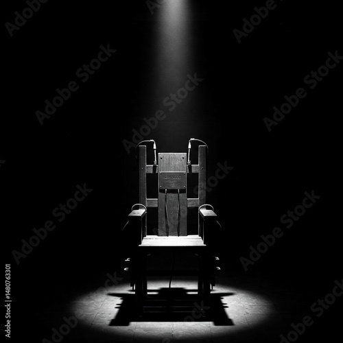 Obraz na płótnie An old electric execution chair illuminated in the dark w salonie