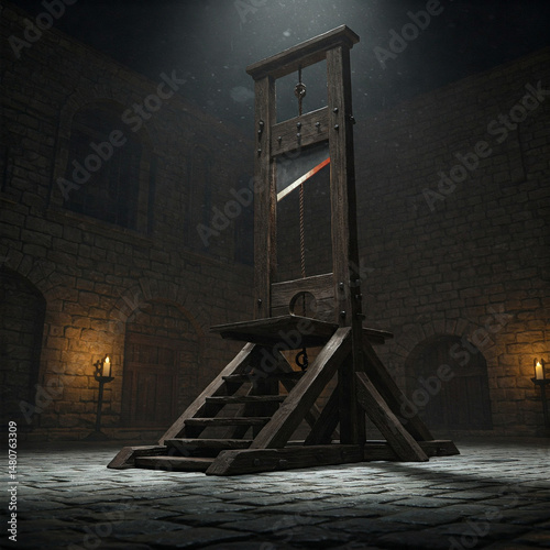 Obraz na płótnie An old guillotine illuminated in the dark w salonie