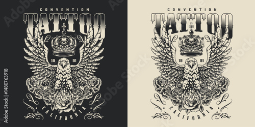 Tattoo convention design featuring eagle and crown