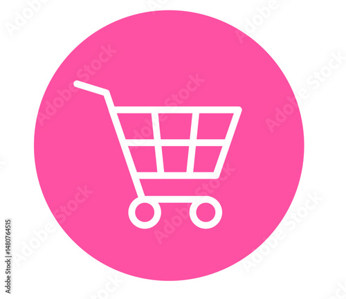 Shopping cart icon in pink color. Feminine web design element perfect for cosmetic store or girly vibe e-commerce.