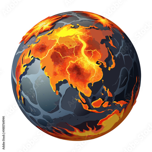 Burning Planet Earth Global Warming Climate Change Disaster Illustration
