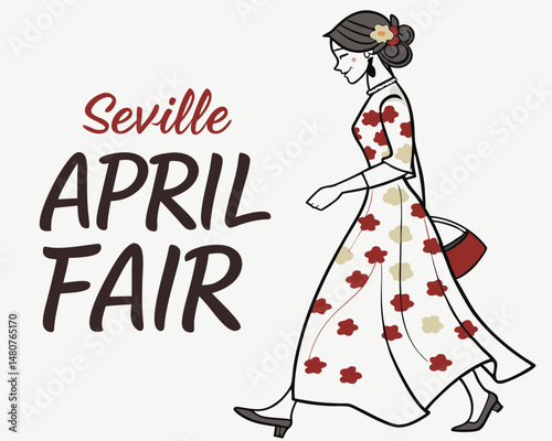 Elegant Woman in Floral Dress Attending Seville April Fair