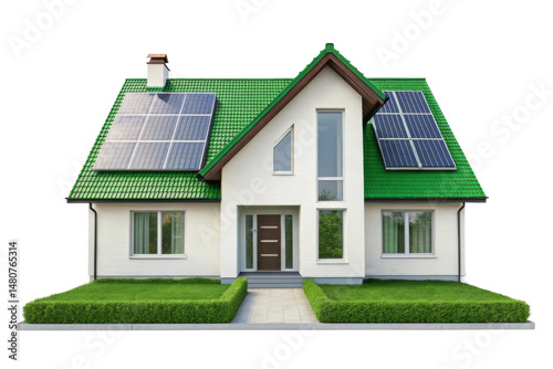 PNG Modern eco-friendly house with solar panels and green roof
