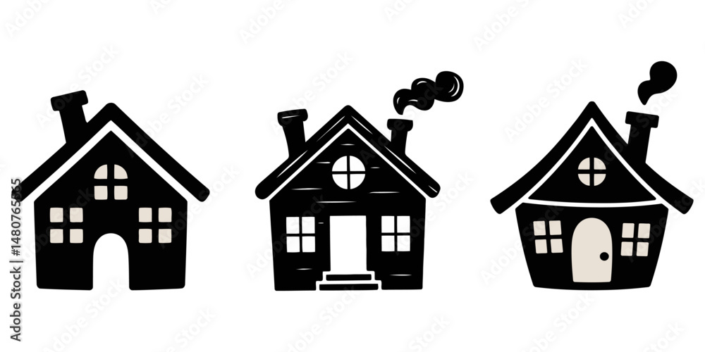 Fototapeta premium house icon set, Collection home icons. House symbol. Set of real estate objects and houses black icons isolated on white background. Vector illustration, Home flat icon set vector illustration, House.