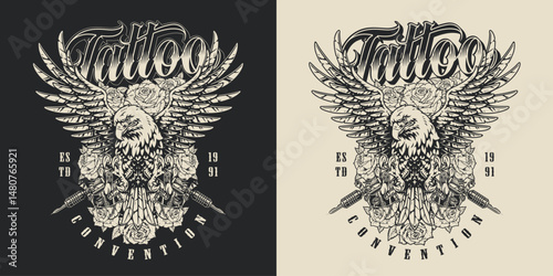 Tattoo convention design featuring eagle and roses