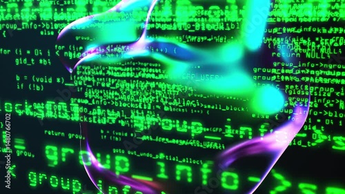 Programming code with metaballs. Computer generated 3d render