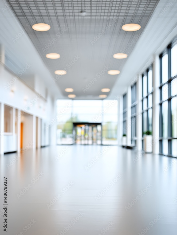 Obraz premium Modern Bright Hallway Interior with Windows and Doors, Clean Architecture