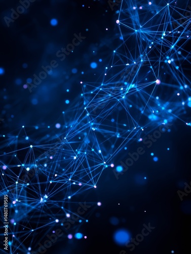 Abstract Blue Network Connection Background, Data Nodes and Digital Connectivity