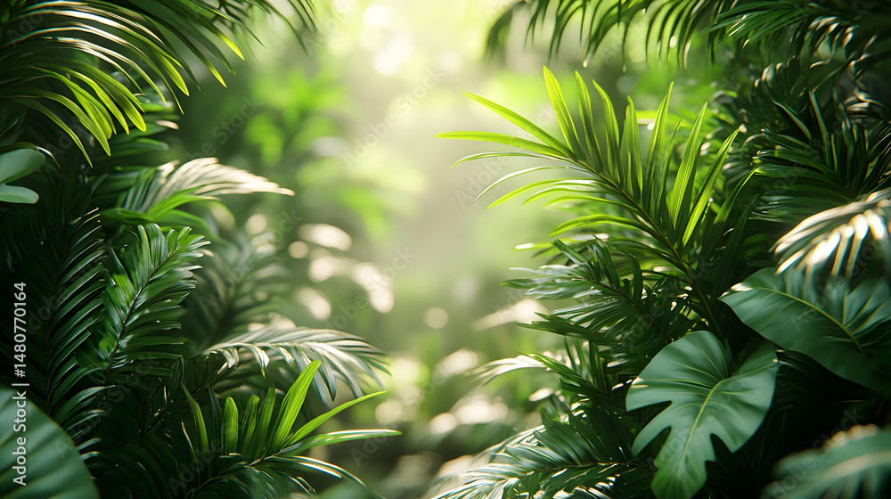 Lush Green Tropical Jungle Foliage with Sunlight Lush Green Tropical Jungle Foliage with Sunlight