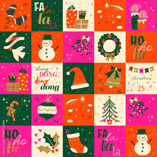 Cute patchwork Christmas seamless patten, modern design, great for textiles, wrapping, banners, wallpapers - vector design