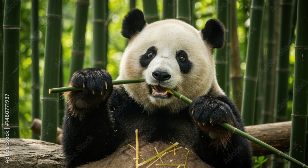 Obraz premium Giant panda eating bamboo