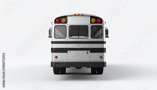 Blank Silver School Bus Rear Mockup