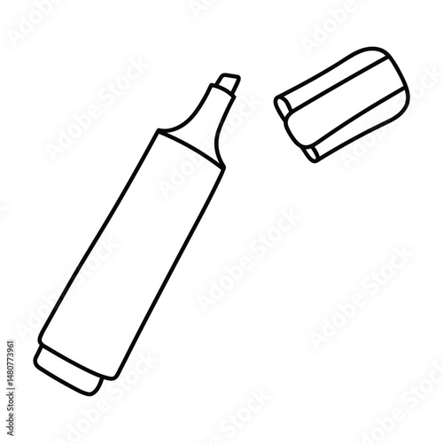 Opened marker with flat tip cap drawn with black outline. Marker line icon style. Concept of school, office supplies for knowledge day september 1. Flat vector illustration isolated.
