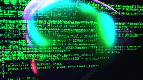 Programming code with metaballs. Computer generated 3d render
