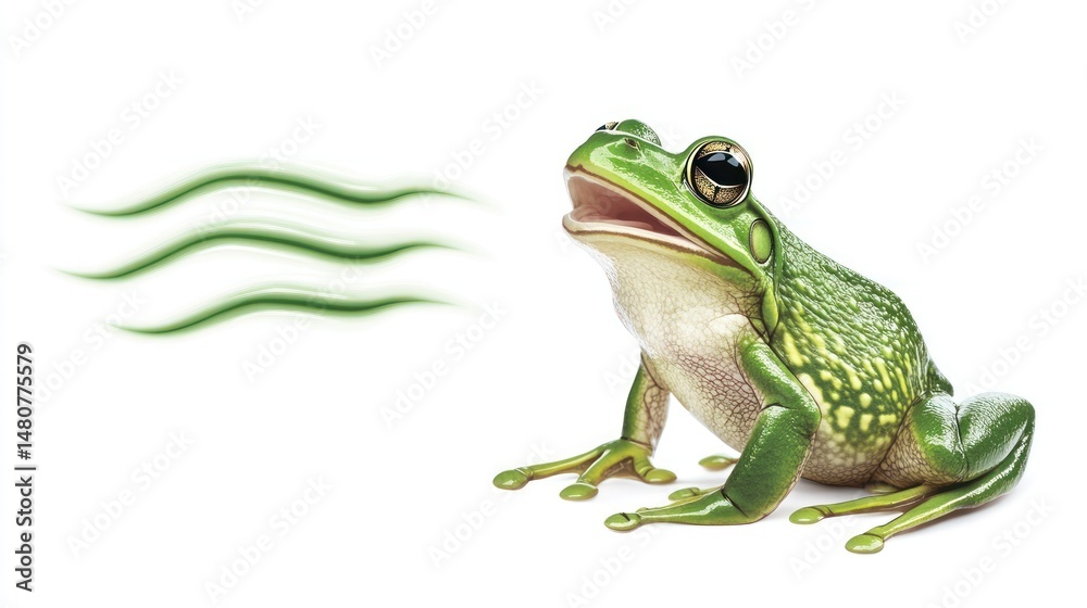 Fototapeta premium Green frog croaking studio shot isolated animal illustration nature theme clean design