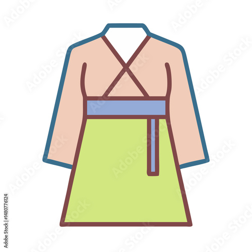 Colorful Hanbok  Outfit.  Traditional Hanbok Illustration – Korean Cultural Dress Vector
