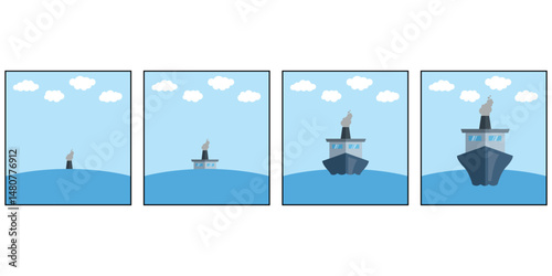 The world is round. Observational evidence for a spherical Earth. (an oncoming ship)
