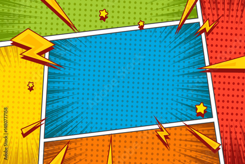 Colorful comic cartoon blank template background with thunder