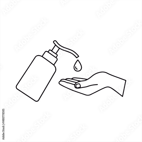 Hand Hygiene with Sanitizer Dispenser - Line Art.
