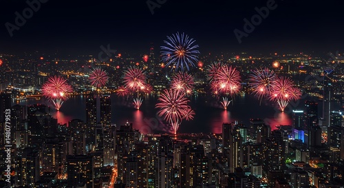 City Skyline With Fireworks