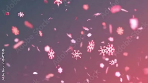 Beautiful pink christmas background with bright snowflakes, sparkling snow flakes
