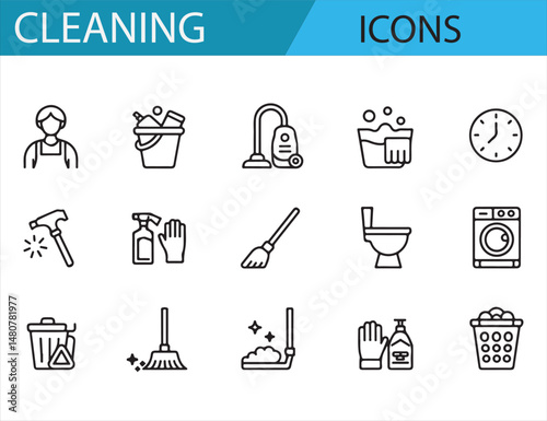 Cleaning and Housework Icon Collection for Home, Commercial, and Industrial Use

