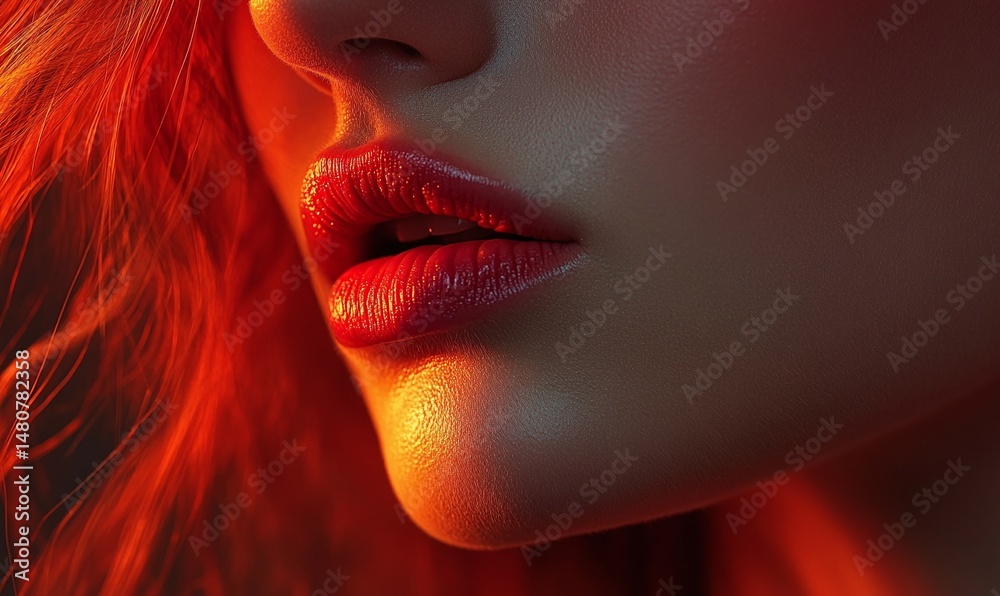 Obraz premium Close-up portrait of a woman's expressive face and fiery red hair.
