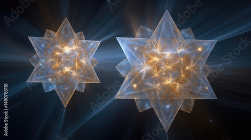 Abstract fractal composition showing two intersecting stellated shapes photo