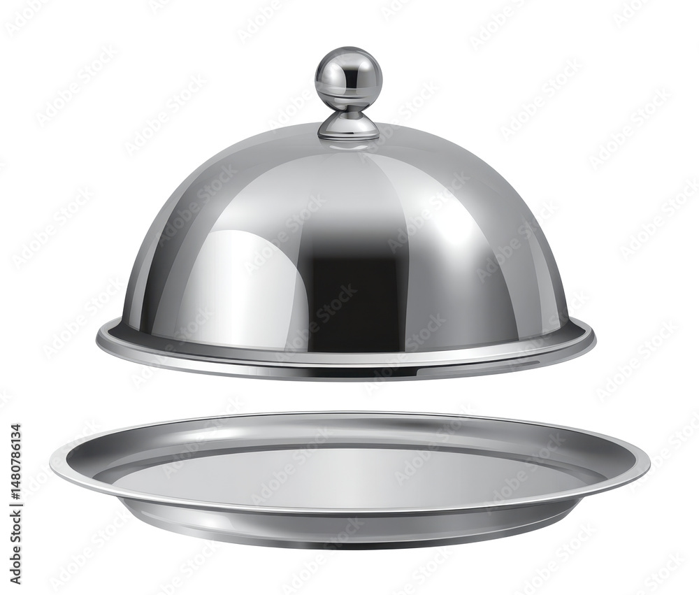 Polished silver serving cloche isolated on transparent background, PNG Polished silver serving cloche isolated on transparent background, PNG