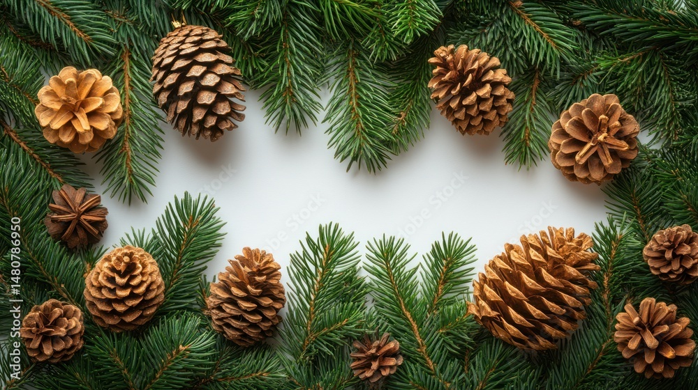 Christmas decoration frame of pine branches and cones Christmas decoration frame of pine branches and cones